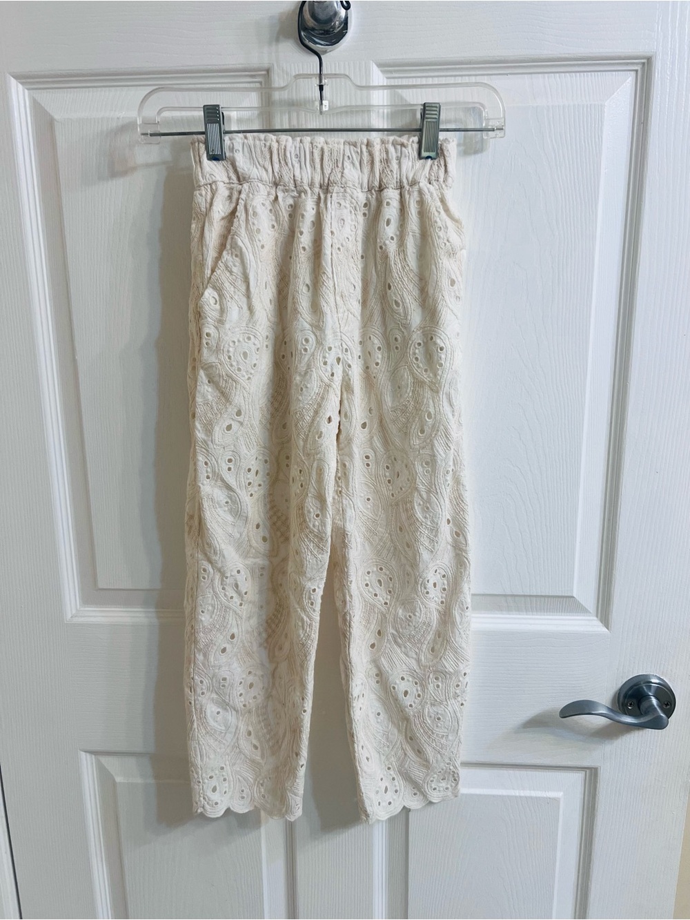 Zara Kids Soft Collection Pant sz 10 Beige Type Pull On cotton embroidery
